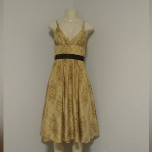 Max and Cleo Yellow Brown Halter Small Silk Dress